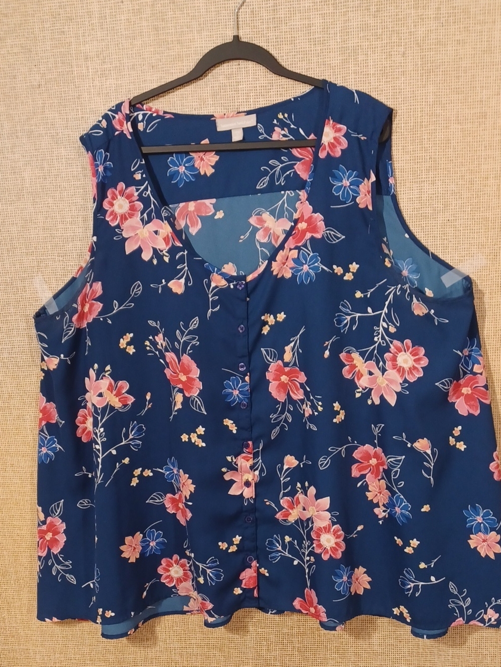 Woman Within Navy Blue Floral Button-Front Camisole